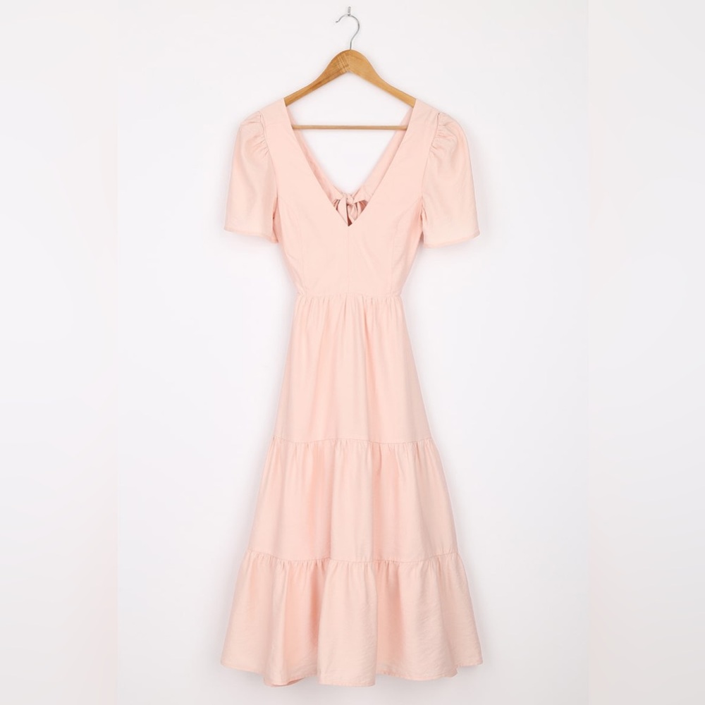 Lulus Tied With Love Light Pink Tiered Tie-Back Midi Dress